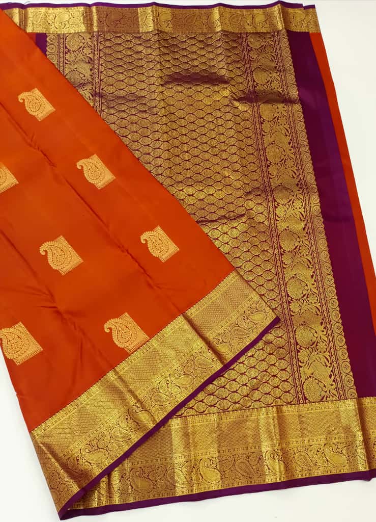 Rustic Orange Saree with Wine Pallu