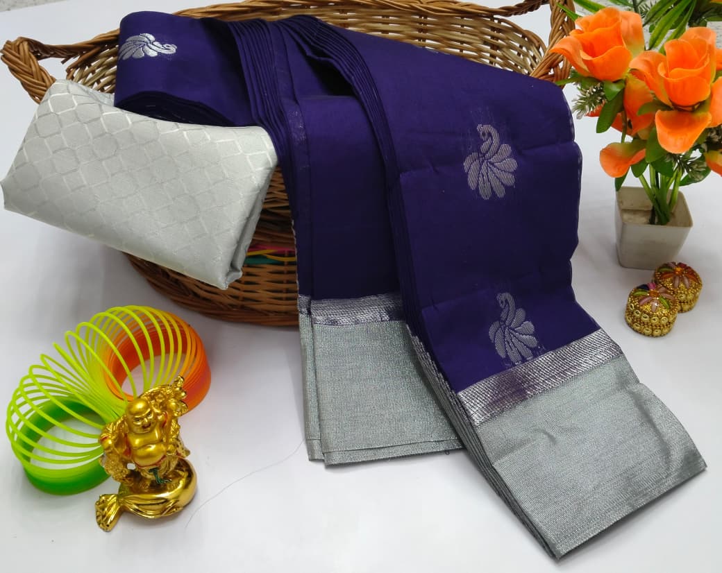 Silver Embroidery Cotton Saree