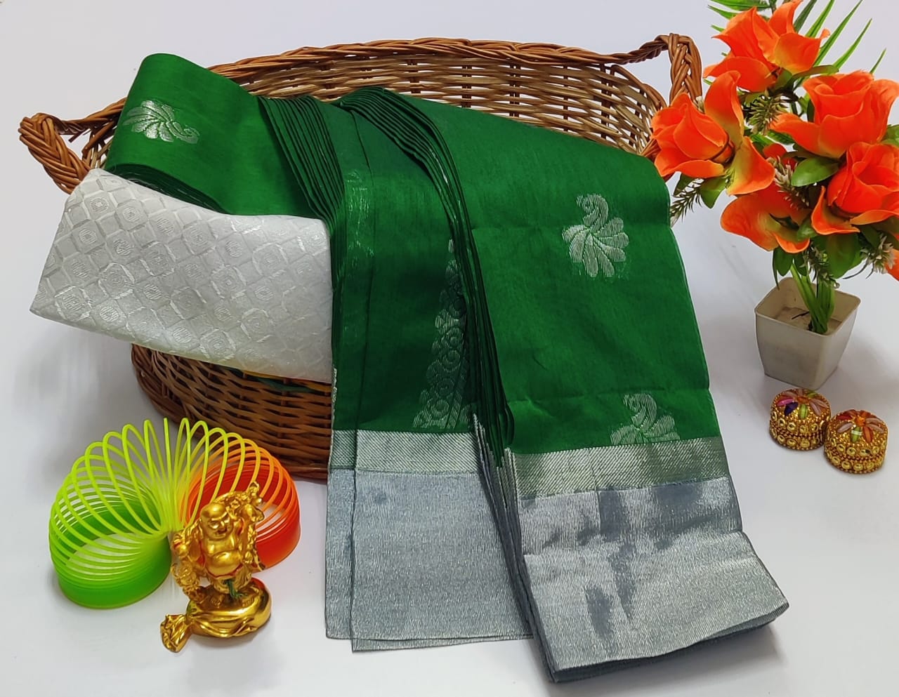 Silver Embroidery Cotton Saree