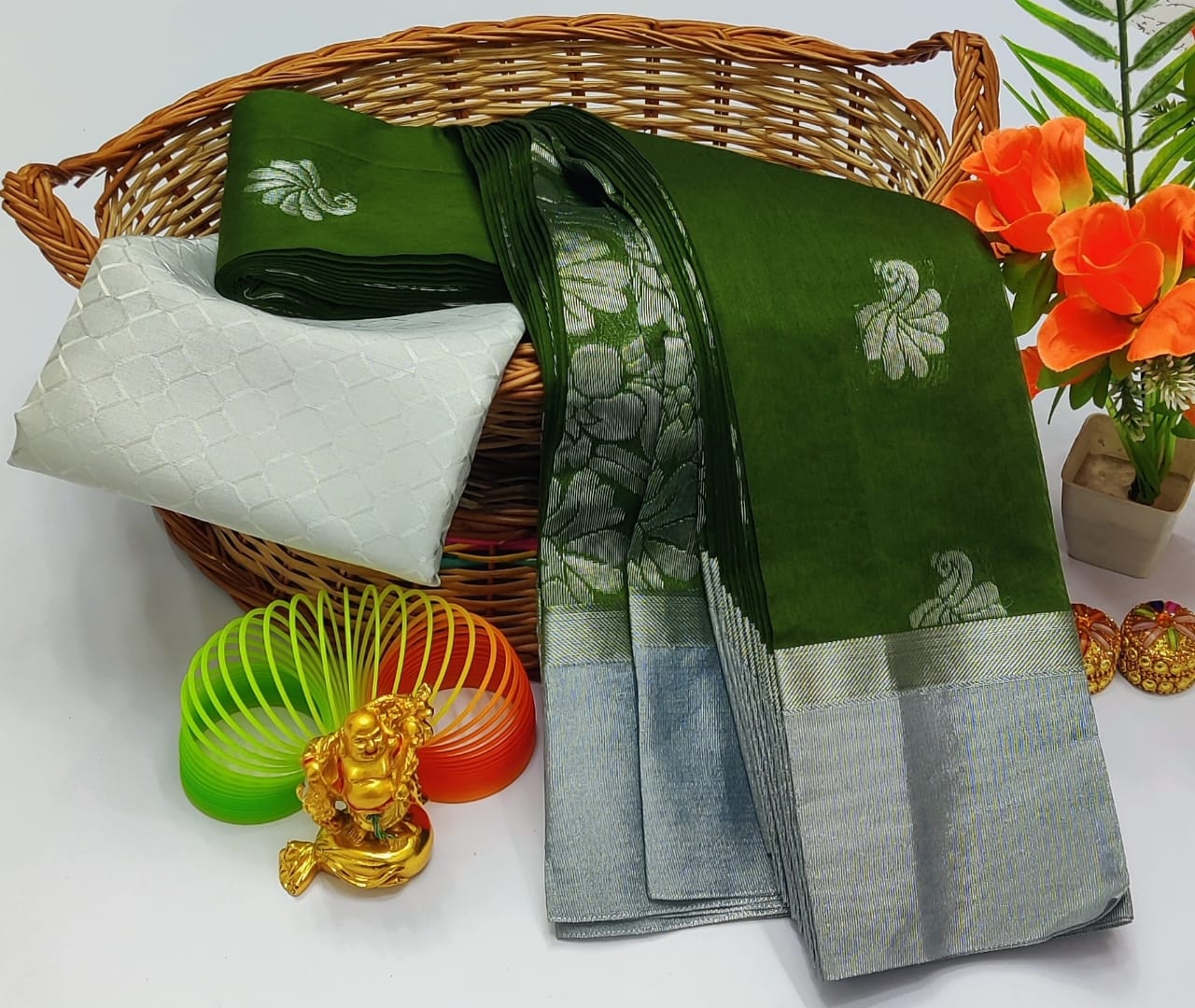 Silver Embroidery Cotton Saree