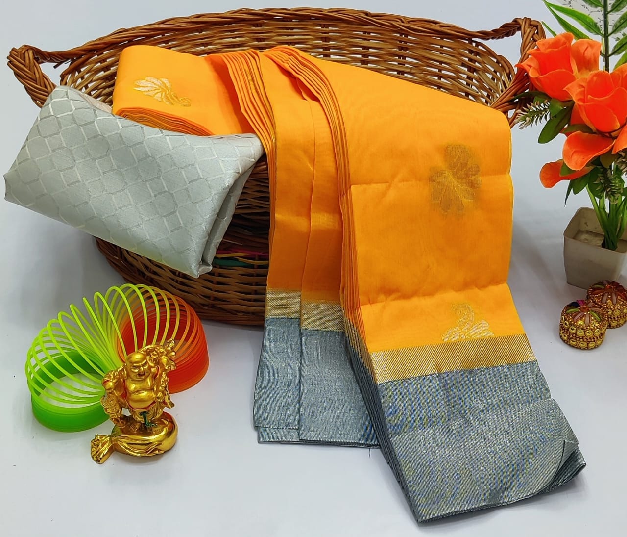 Silver Embroidery Cotton Saree