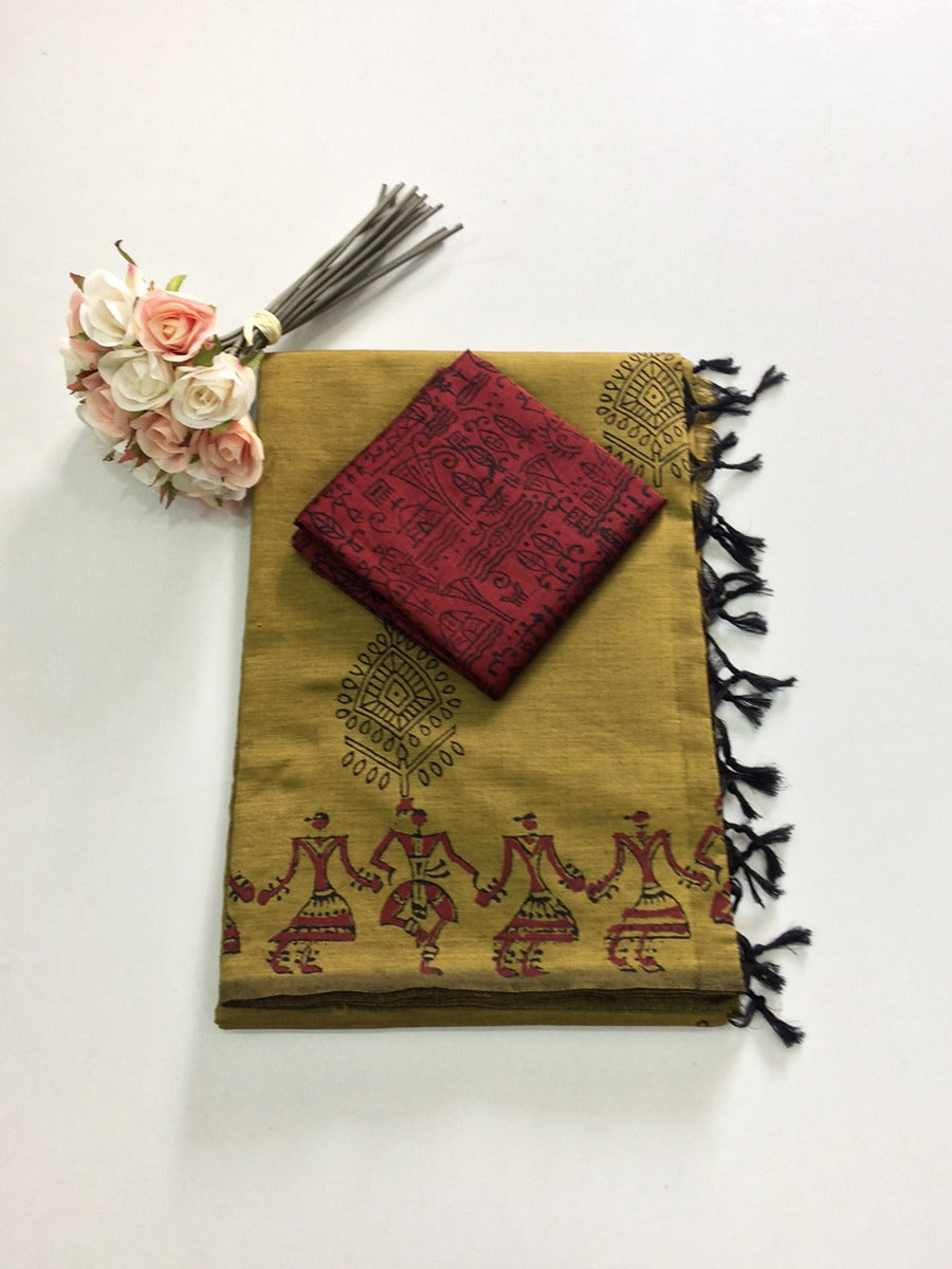 Block Print Linen Saree