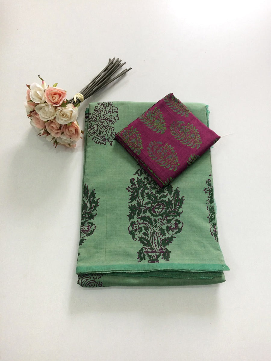 Block Print Linen Saree