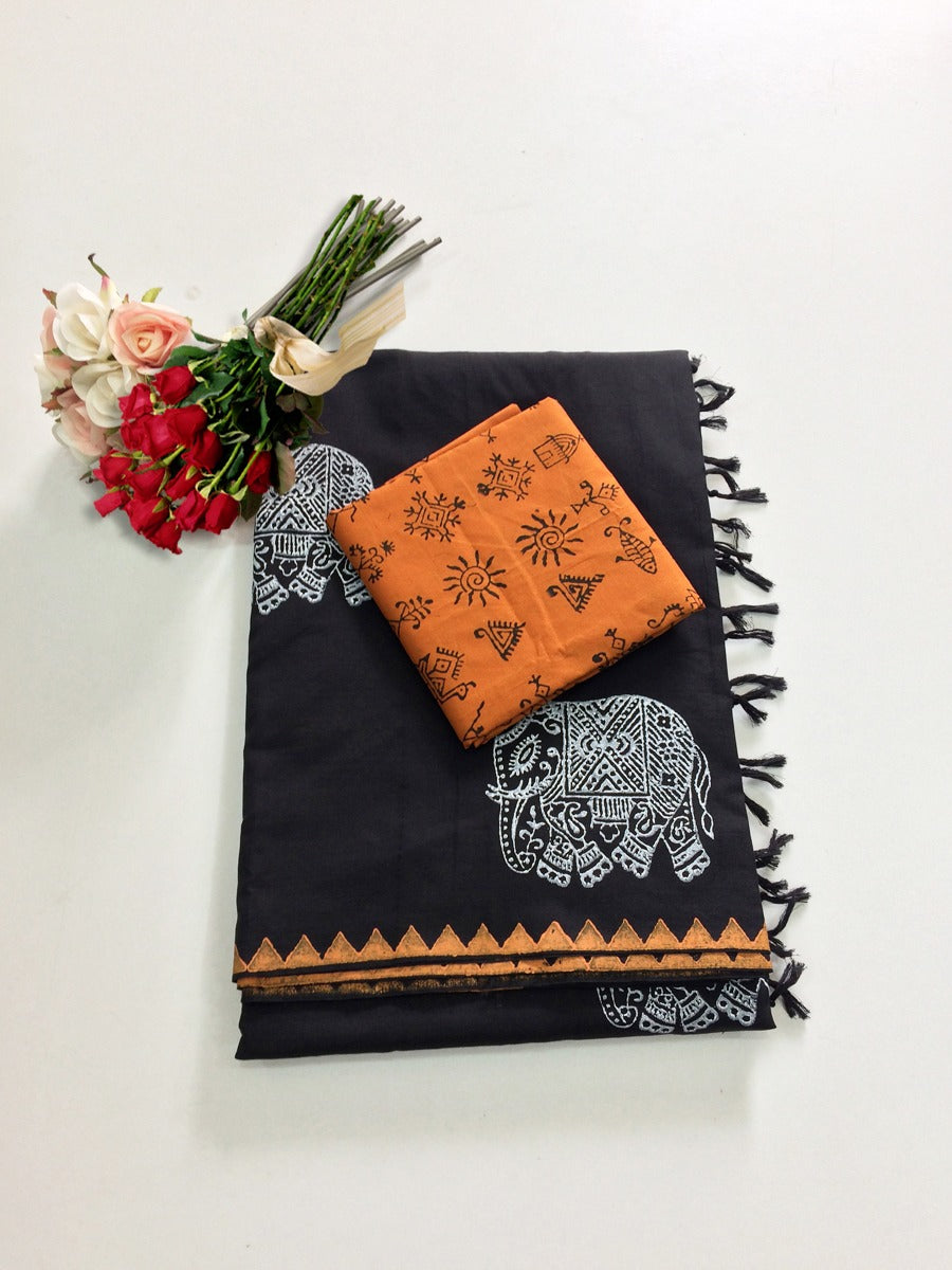 Block Print Linen Saree