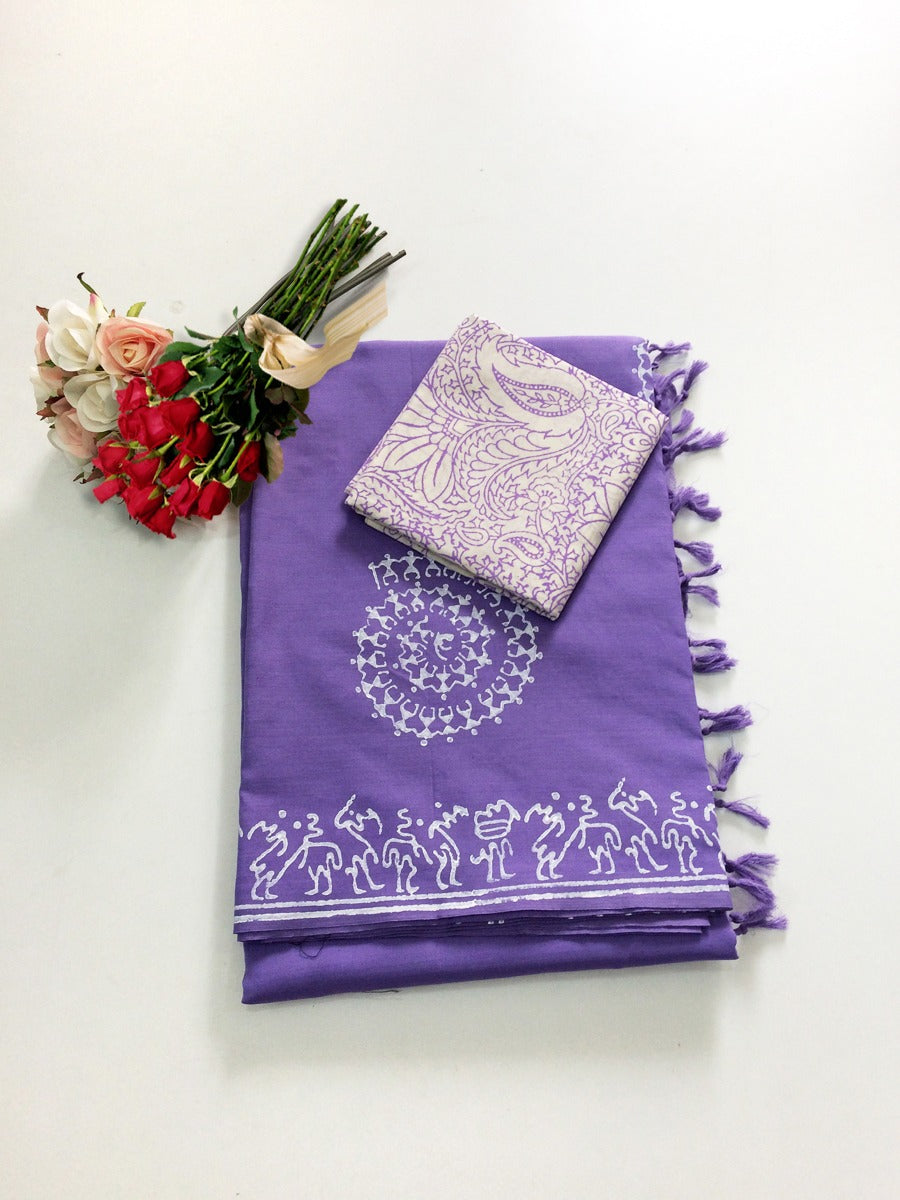Block Print Linen Saree