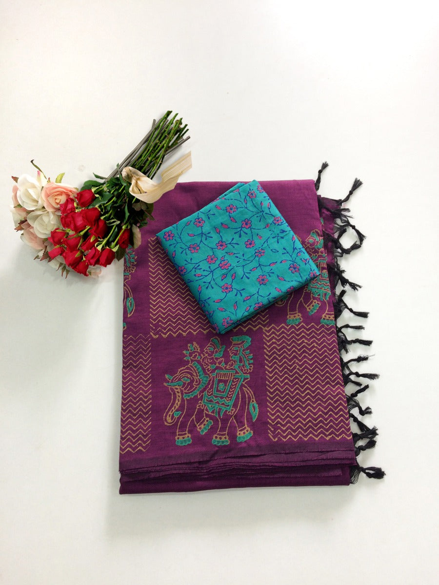 Block Print Linen Saree