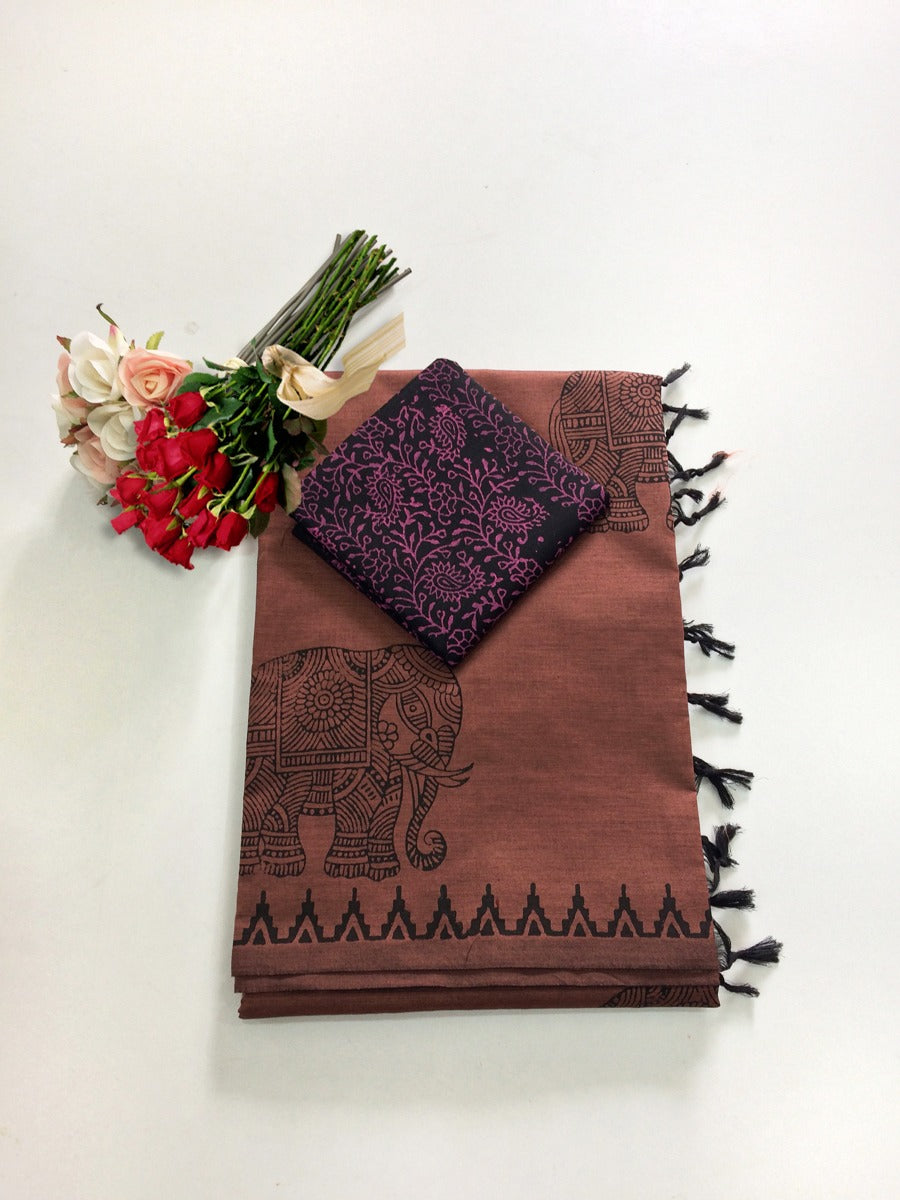 Block Print Linen Saree