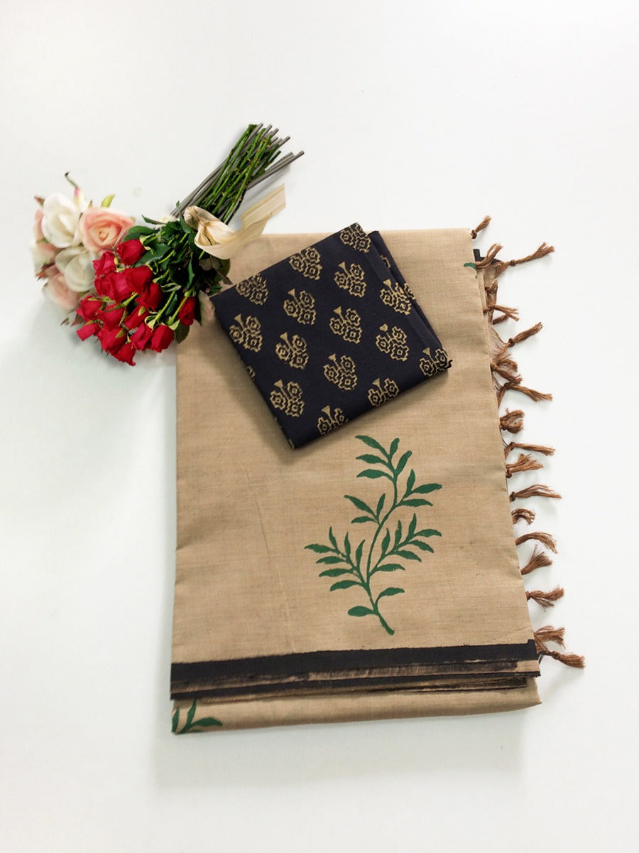 Block Print Linen Saree