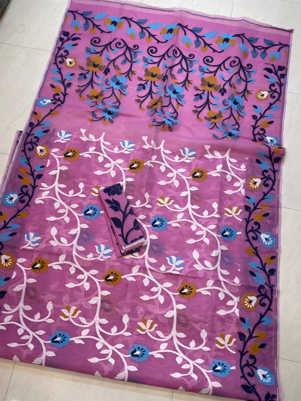 Dhakai Jamdani Semi Polished Saree