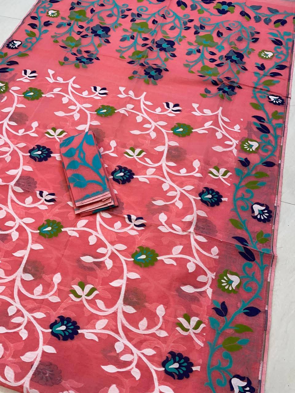 Dhakai Jamdani Semi Polished Saree