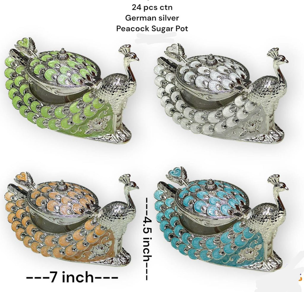 Silver Peacock Sugar Pot