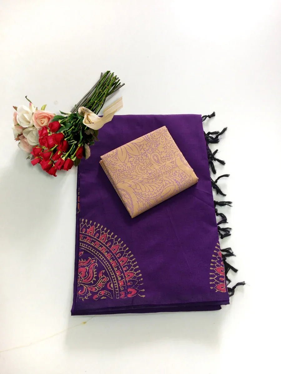 Block Print Linen Saree
