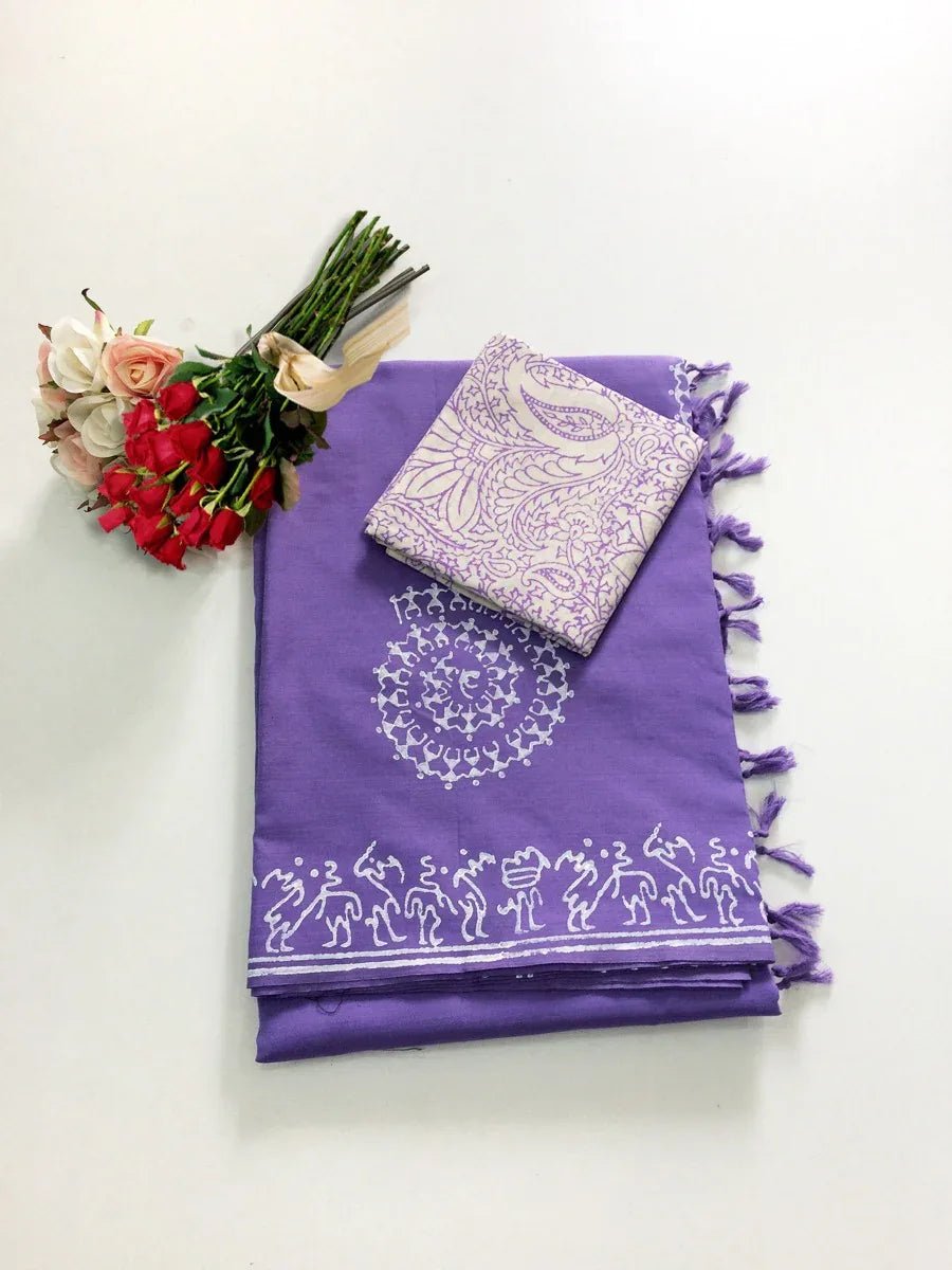Block Print Linen Saree