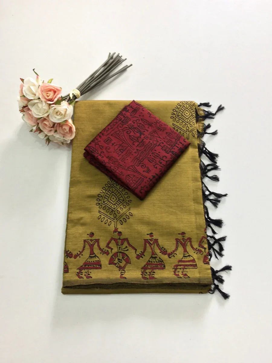 Block Print Linen Saree