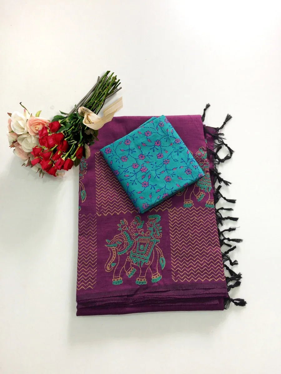 Block Print Linen Saree