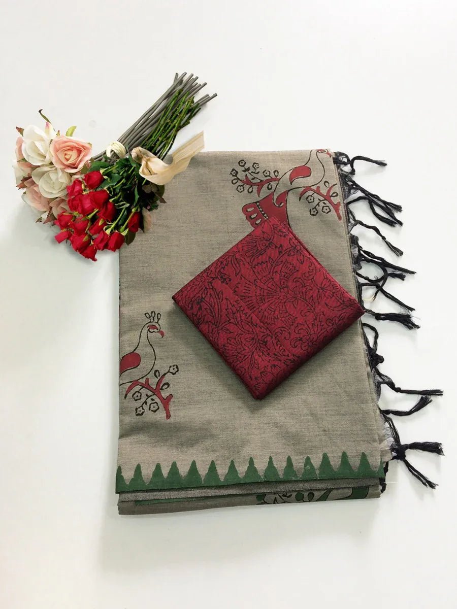 Block Print Linen Saree