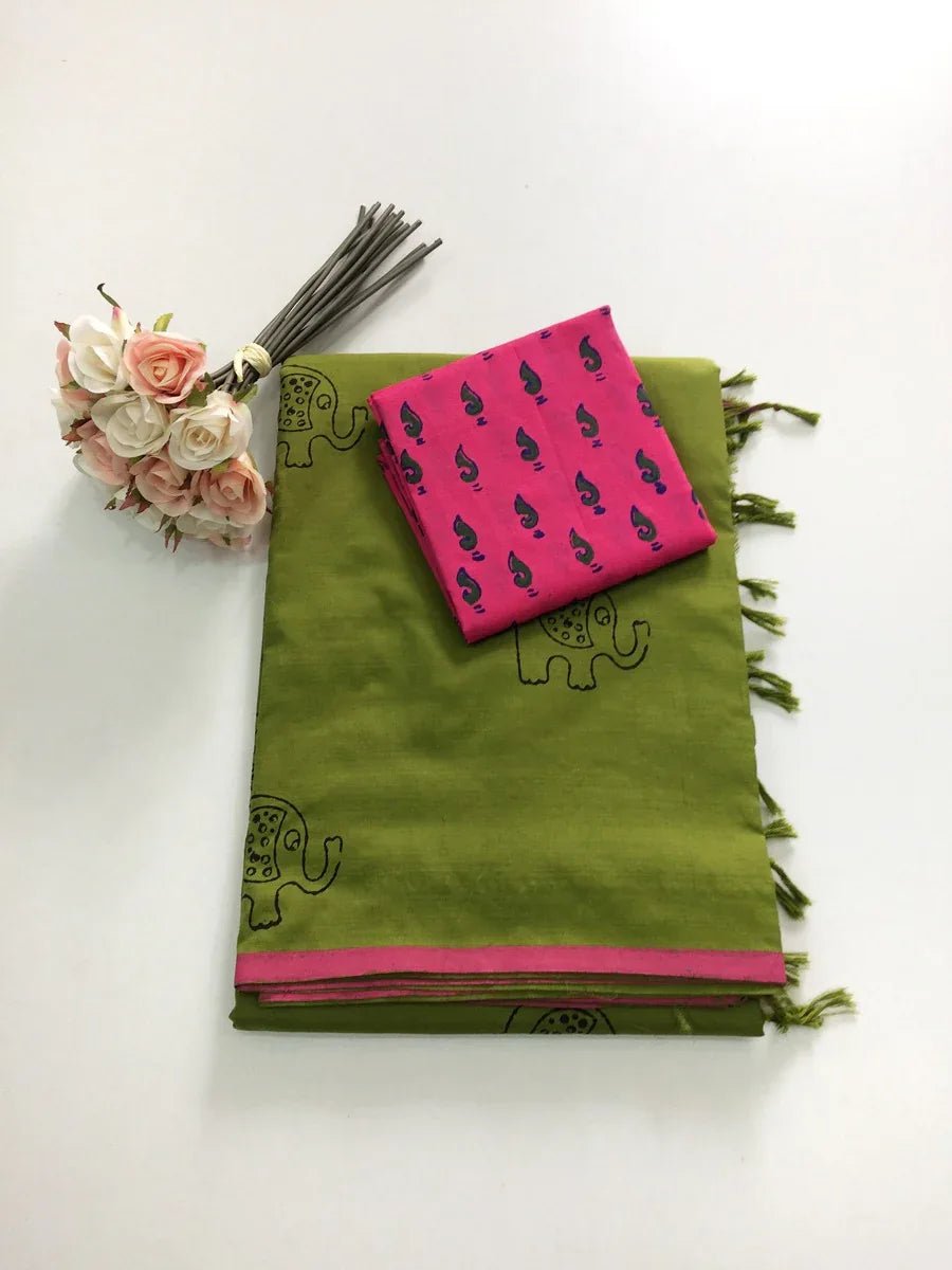 Block Print Linen Saree