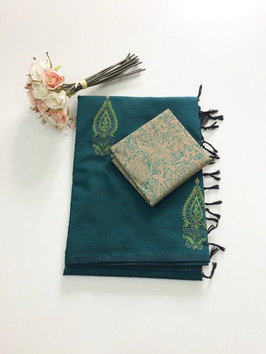 Block Print Linen Saree