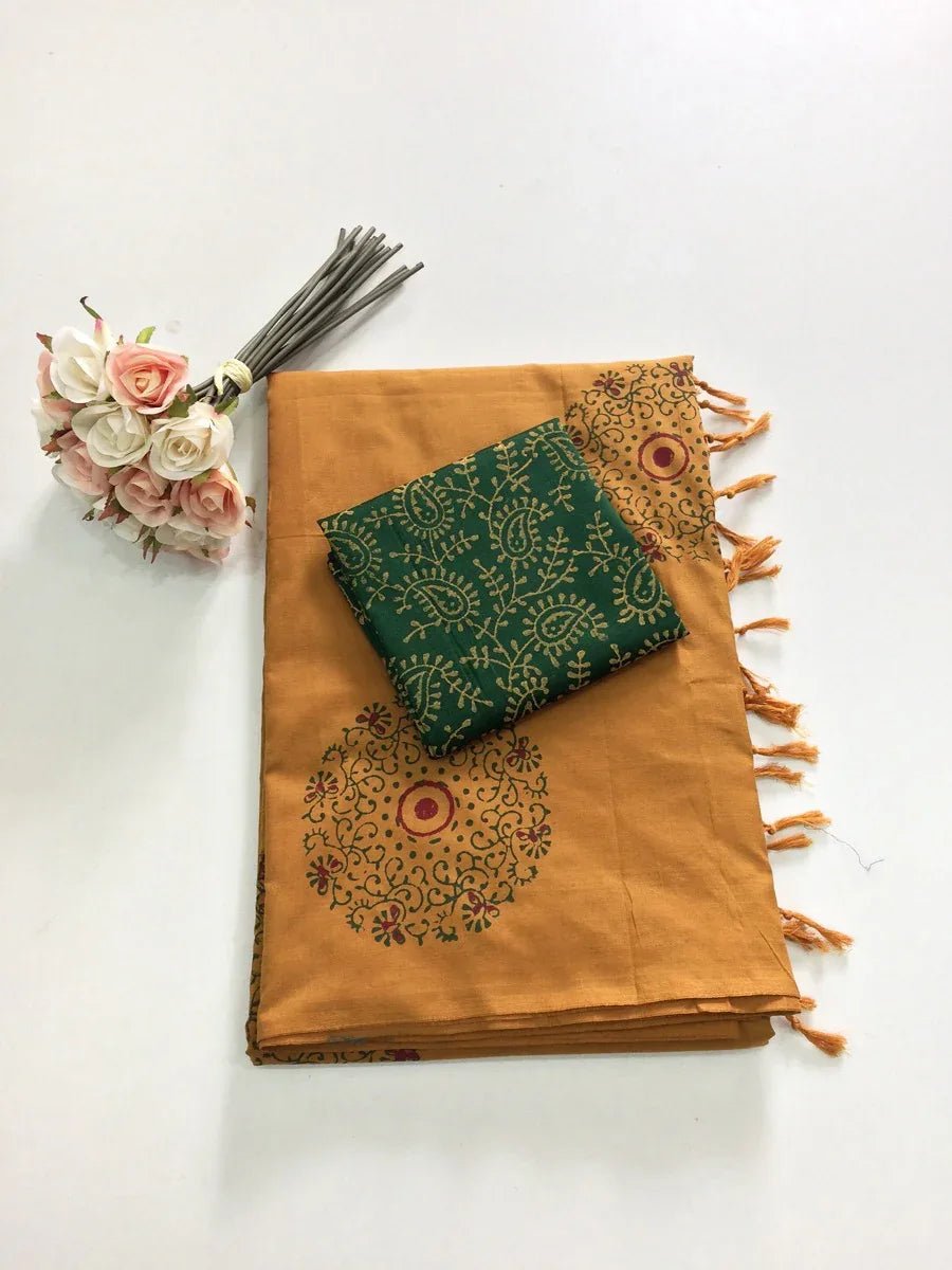 Block Print Linen Saree