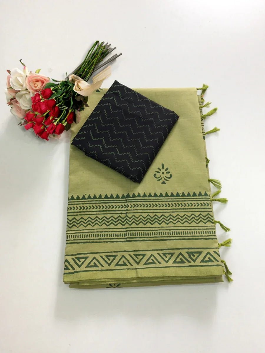 Block Print Linen Saree