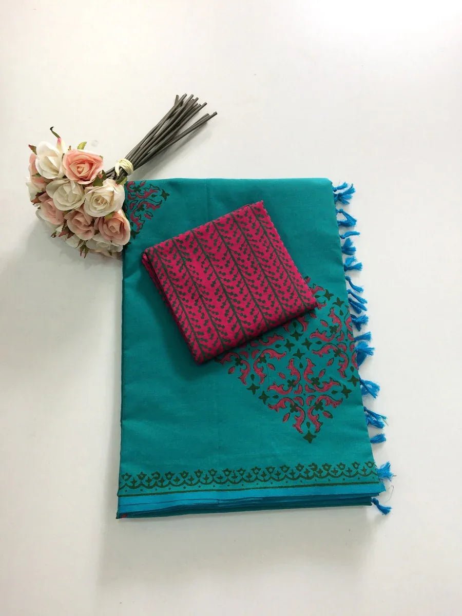 Block Print Linen Saree