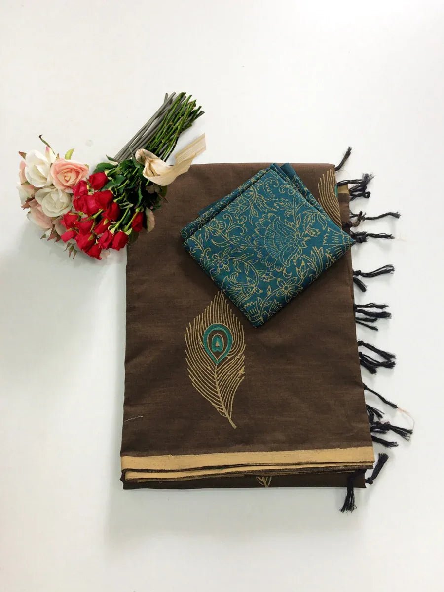 Block Print Linen Saree