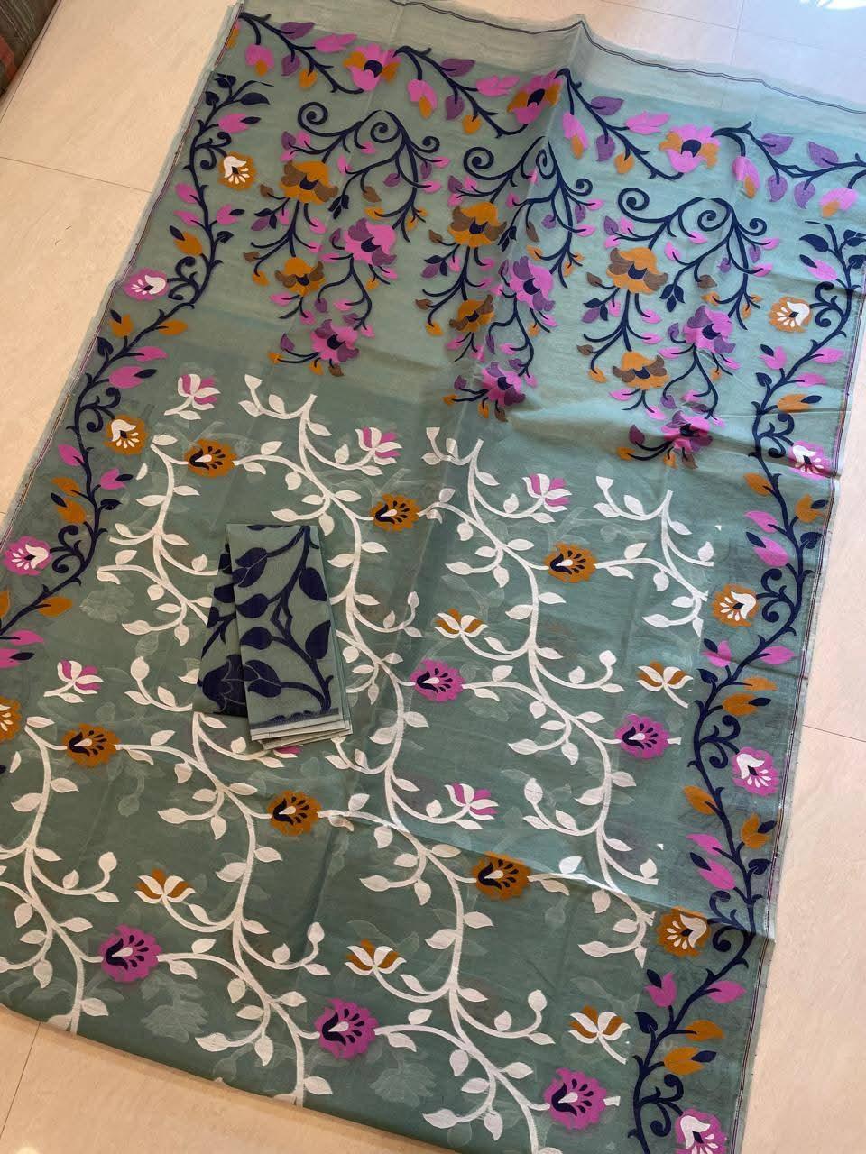 Dhakai Jamdani Semi Polished Saree