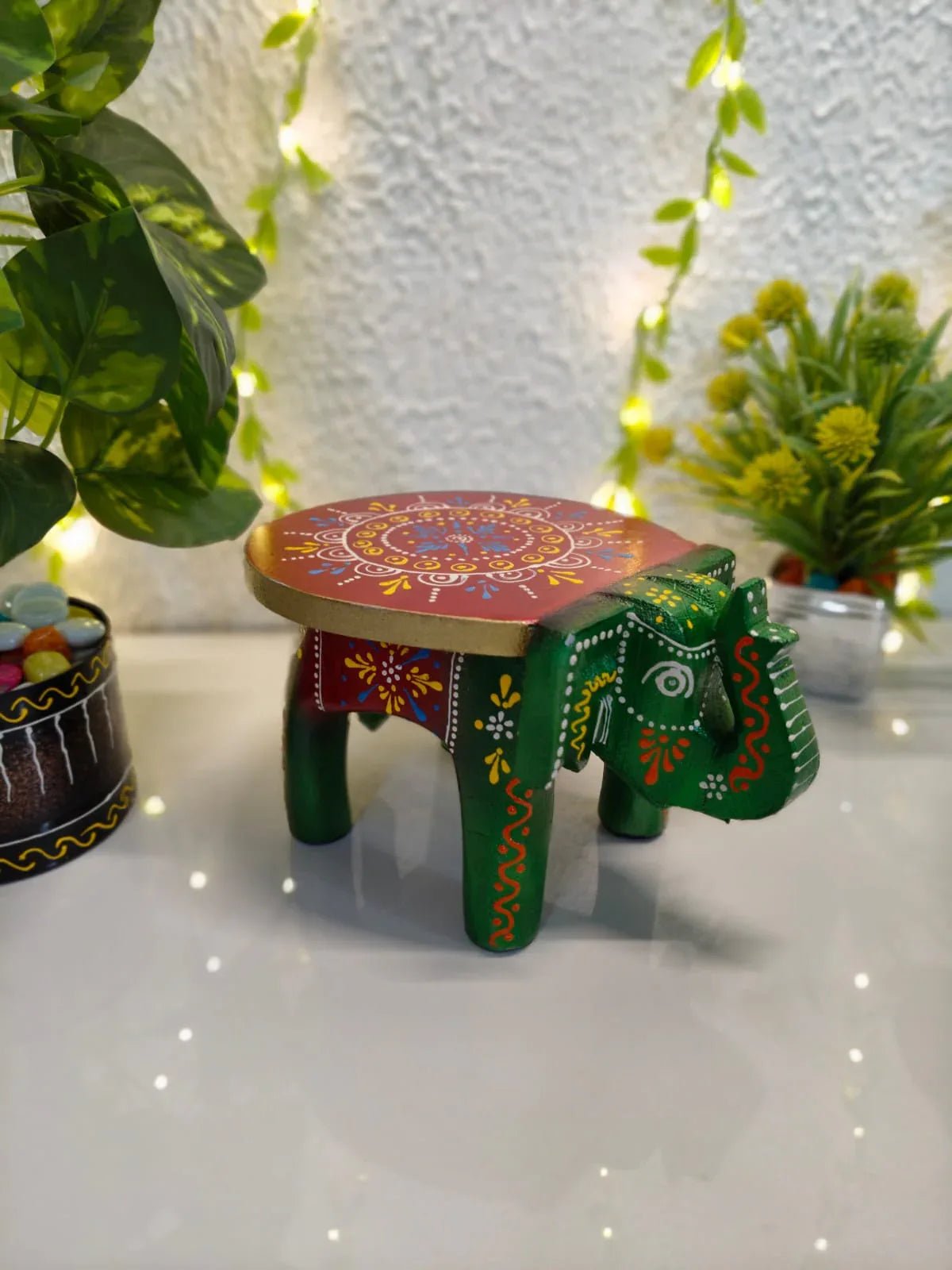 Metallic Painted Elephant Stool