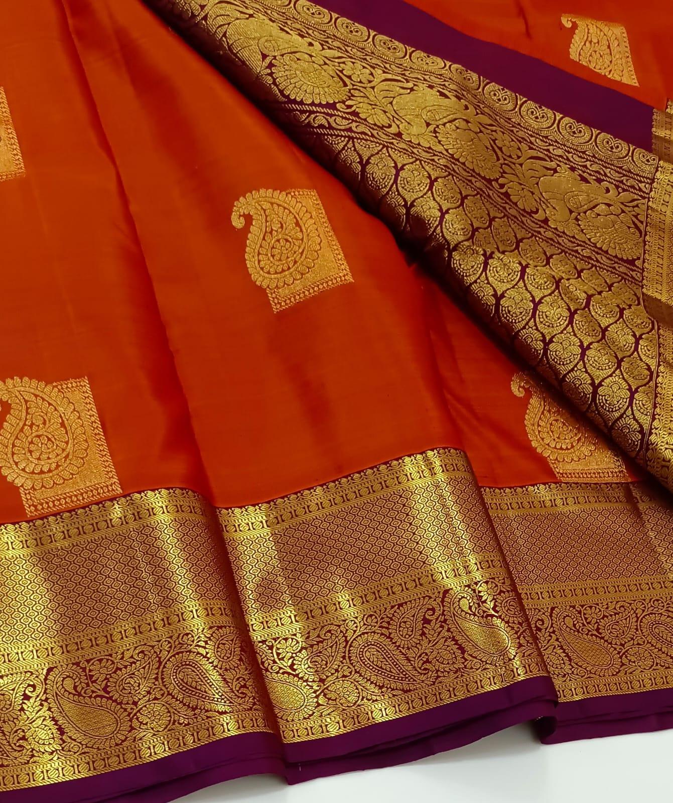 Rustic Orange Saree with Wine Pallu