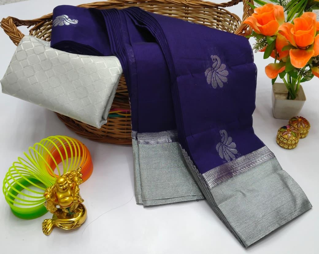 Silver Embroidery Cotton Saree