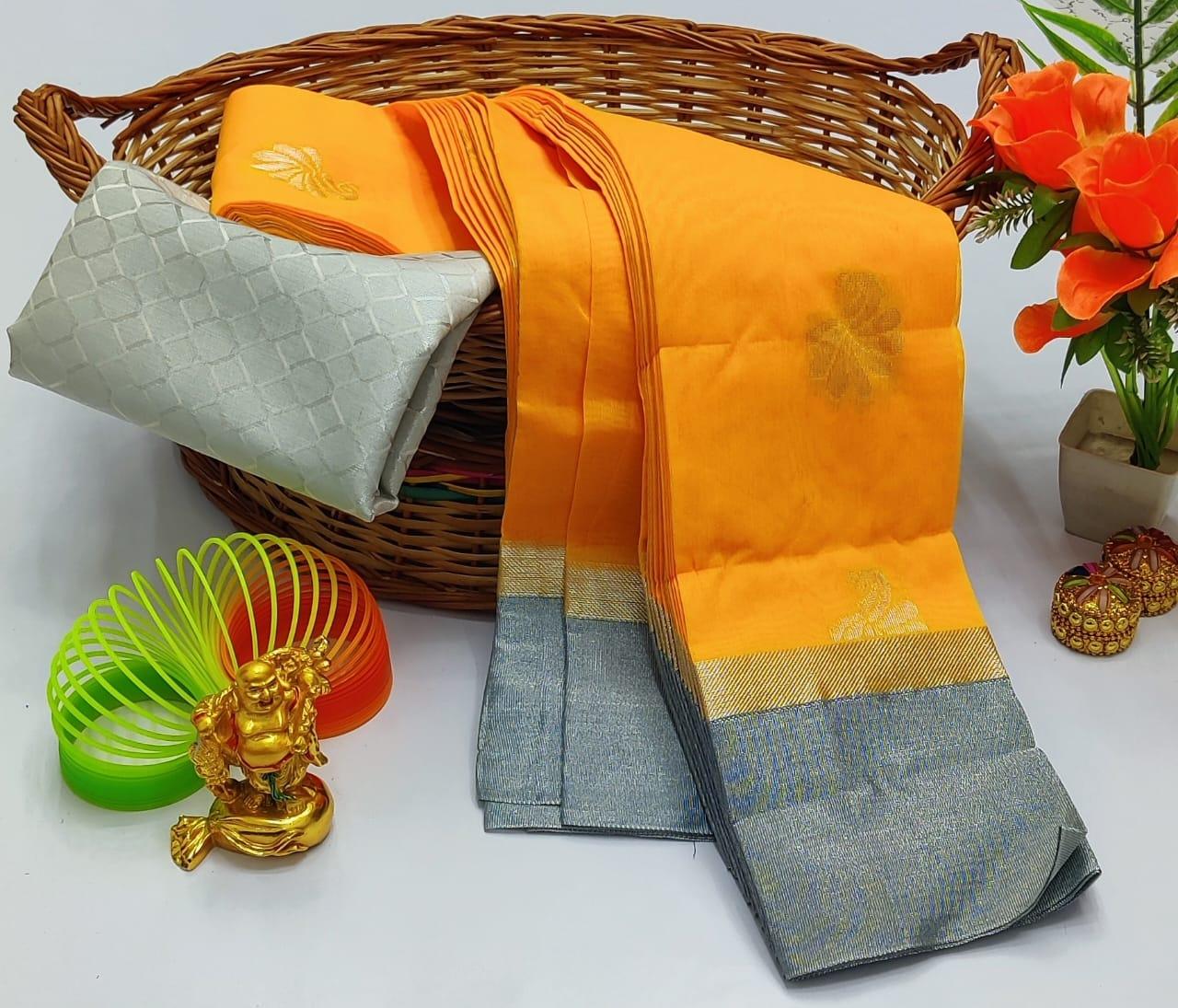 Silver Embroidery Cotton Saree