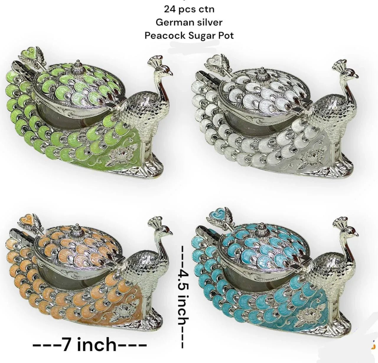 Silver Peacock Sugar Pot