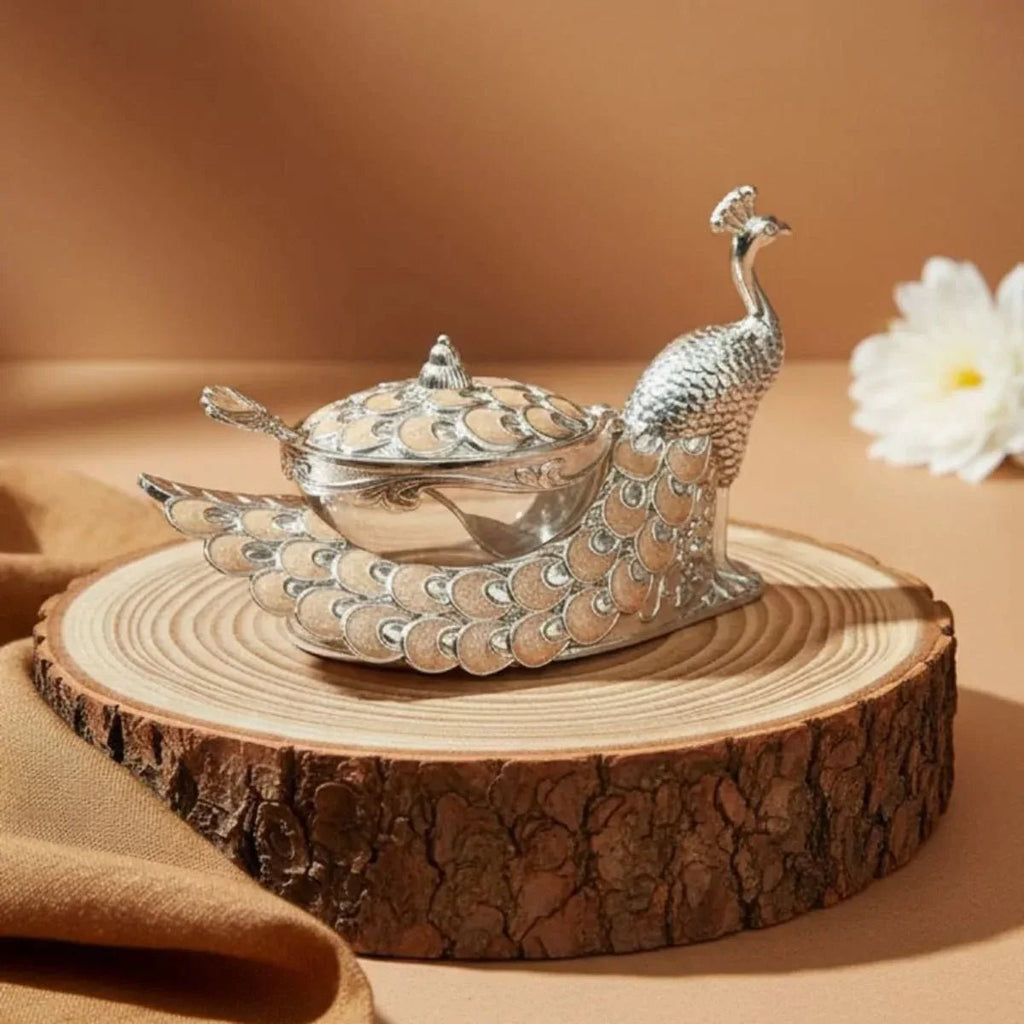 Silver Peacock Sugar Pot